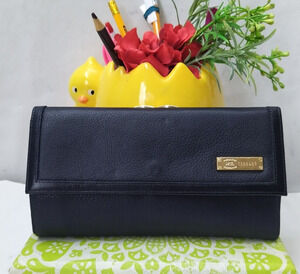 HCL Black Leather Kisslock Coin Pocket Credit Card Trifold Wallet - Vintage